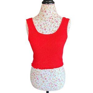 Versona red stretchy ruched tank casual longline crop top size medium